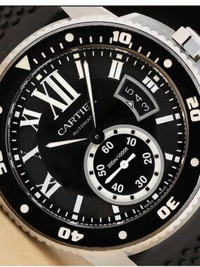 CARTIER MENS CALIBRE DIVER BLACK 42MM WATCH WITH CARD
